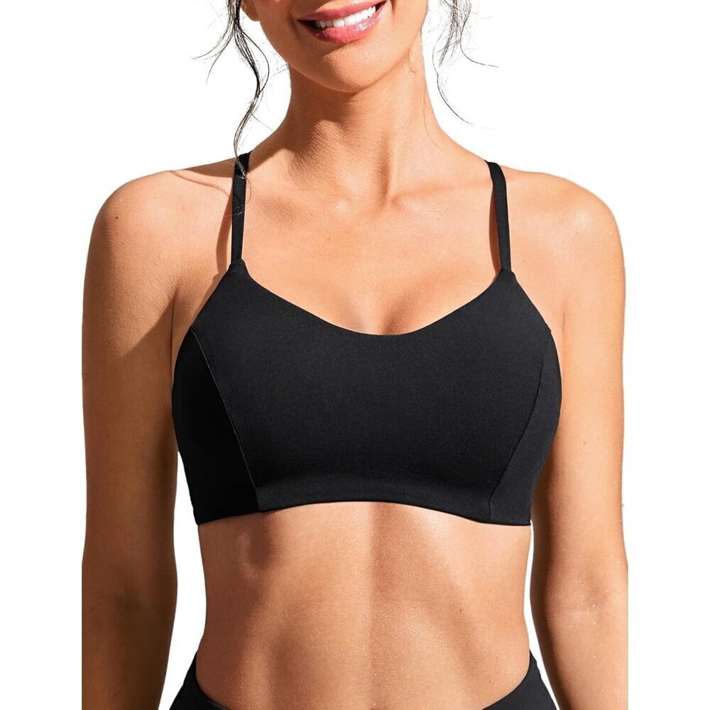 🆕Women’s Black Bikini Top Lace Up V Neck Swimsuit Crisscross Padded Polyamide